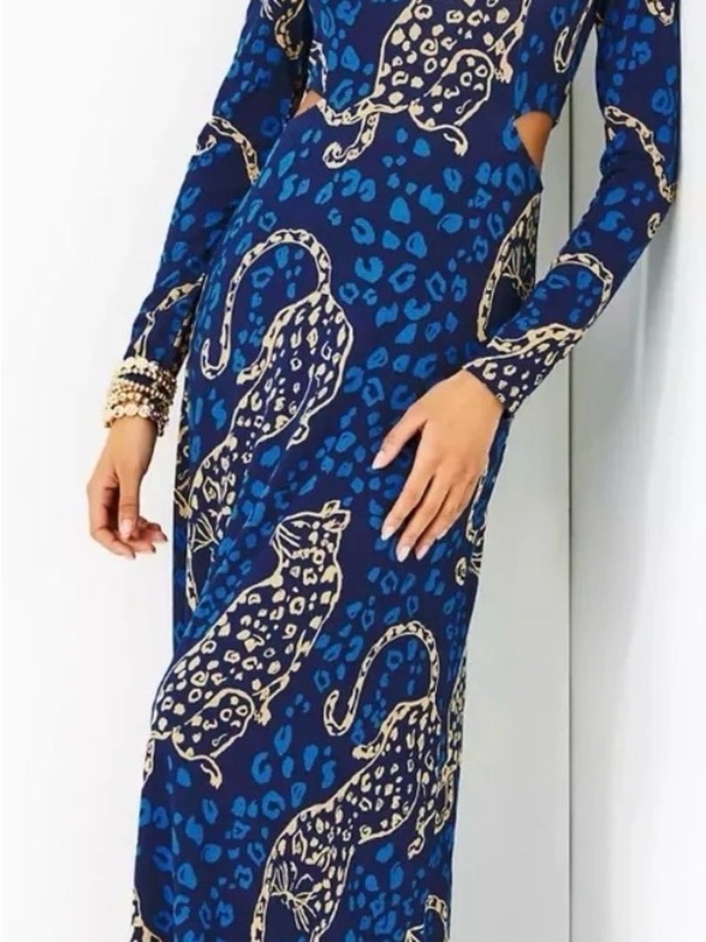 Lilly Pulitzer Navy & Cream Leopard-Print Long Sleeve Maxi Dress
